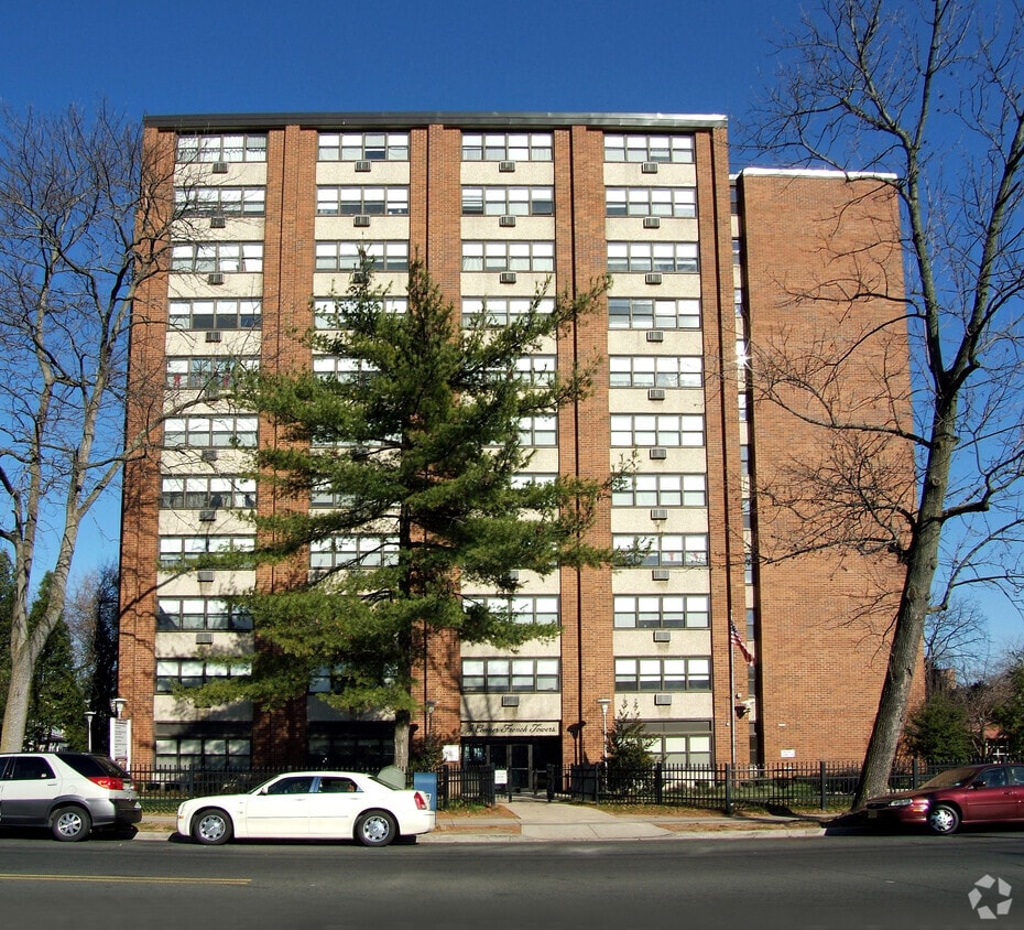 View from the southwest across West State Street - J. Conner French Towers
