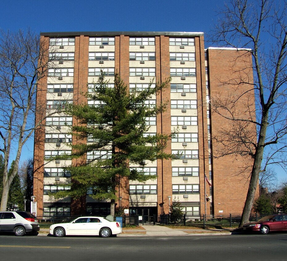 View from the southwest across West State Street - J. Conner French Towers