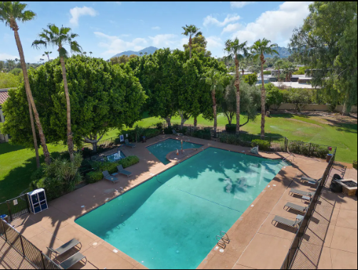 Aerial view of community pool and hot tub - 7350 N Pima Rd