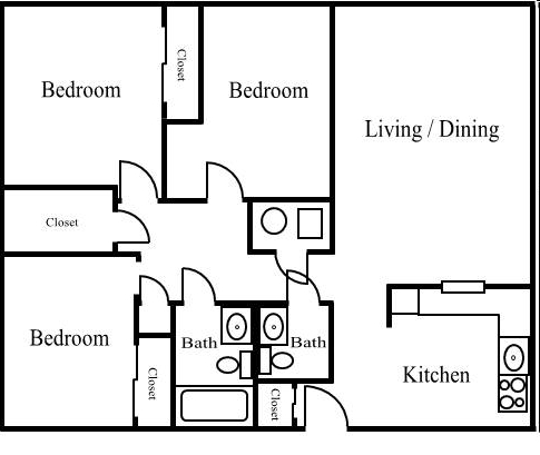 3BR/1.5BA - La Luz Apartments
