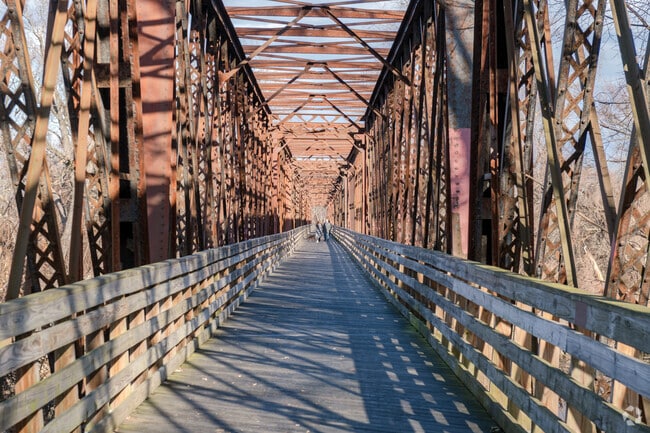 The Norwottuck Rail Trail runs through Northampton and is popular with cyclists and pedestrians.