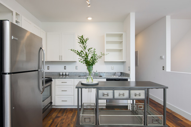 Granite countertops and modern open shelving - 1225 4th Ave S