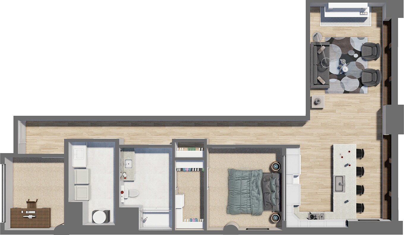 Residences at Halle – Suite Style 22 - 1 Bedroom 1 Bath with Den
