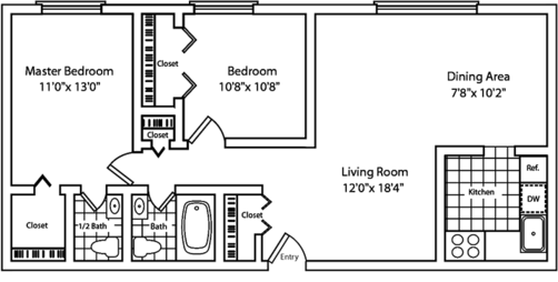 Grandview Pointe – 2 Bedroom 1 Bathroom withoutBalcony