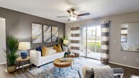 Located at 8210 Solano Bay Loop in Tampa, Florida, this single-story, 3-bedroom, 2-bathroom home offers a practical and comfortable layout designed for everyday living. The open-concept living room is a welcoming centerpiece, featuring wood-style flooring, a ceiling fan, and a sliding glass door that fills the space with natural light and provides direct outdoor access. The kitchen is efficiently designed with light wood cabinetry, dark granite-style countertops, a peninsula breakfast bar, and stainless steel appliances, flowing seamlessly into a dedicated dining area. The primary bedroom is a generously sized retreat with plush carpeting, a ceiling fan, and natural light from a large window, complemented by a walk-in closet with built-in wire shelving. The two bathrooms continue the home's consistent design language, featuring light wood vanities topped with dark countertops and large mirrors. Two closets provide ample storage throughout. A dedicated laundry area and a utility space housing a water heater with additional wire shelving add functional convenience. The hallway connects all rooms efficiently across the single floor, creating a cohesive and easy-to-navigate layout throughout the home.