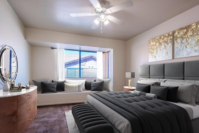 Spacious Bedroom with Charming Window Seat - Sunset Springs Apartments