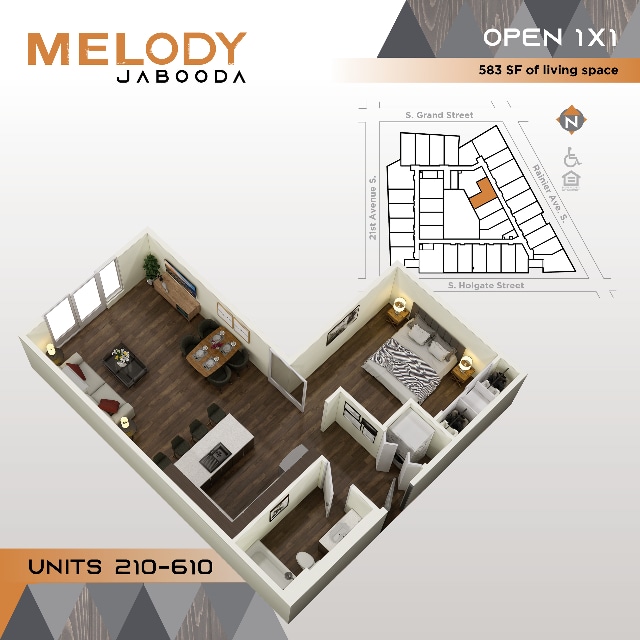 Open 1-Bed D squared 210-610 - Melody Jabooda Apartments