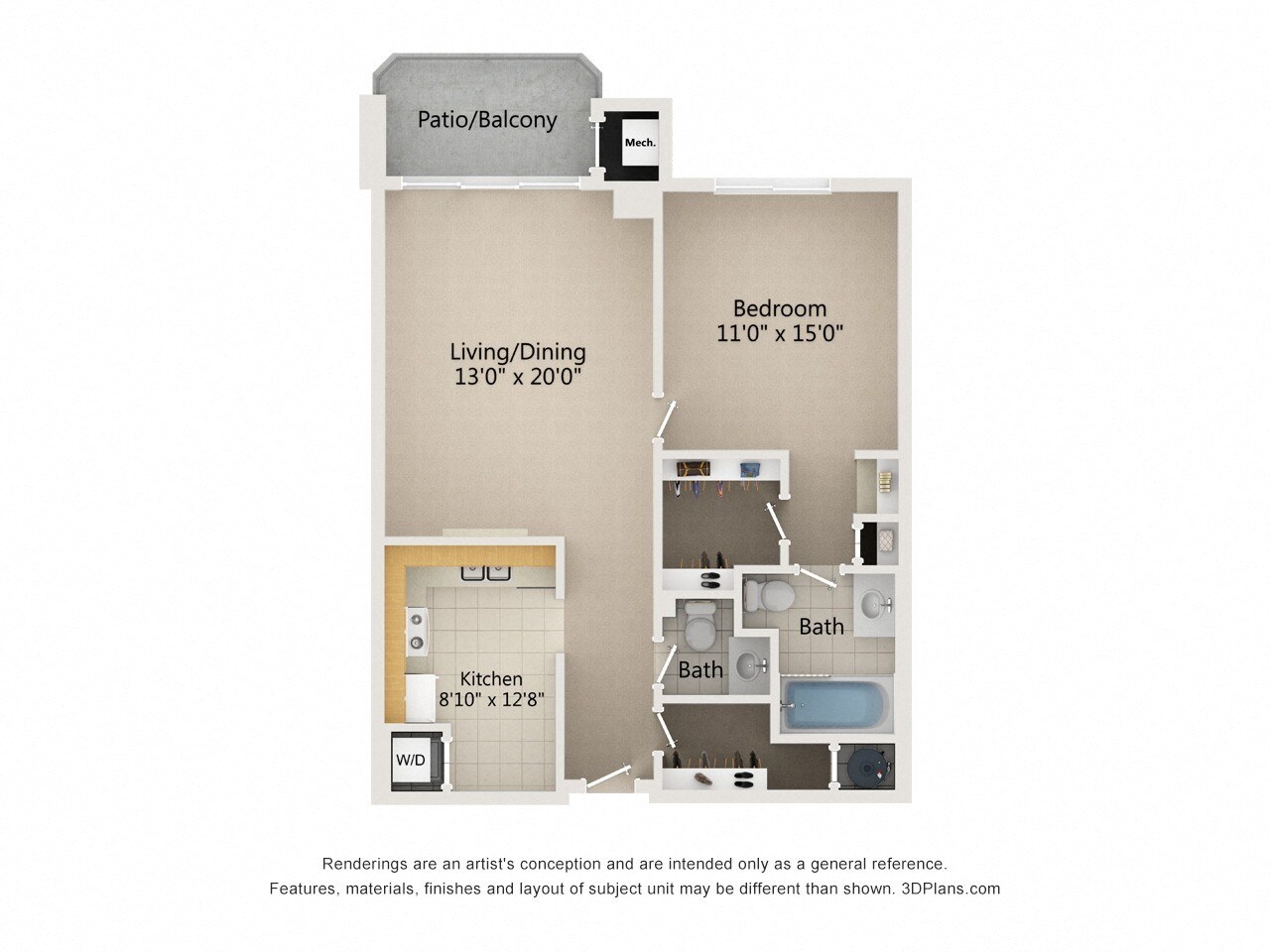 Atrium in The Village – 1 Bedroom 1.5 Bath Type A