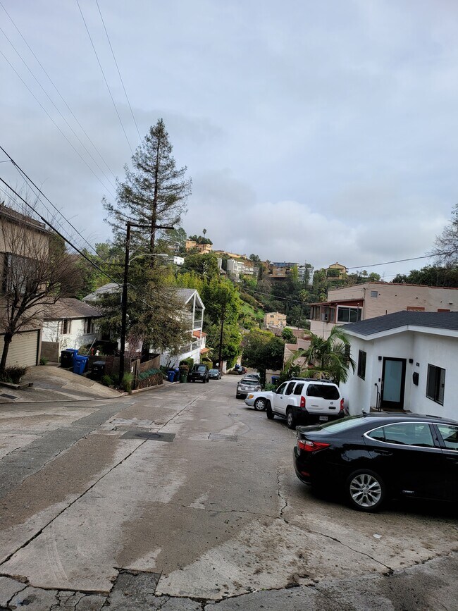 view of street and hills from bottom of rental stairs - 6162 Glen Oak St