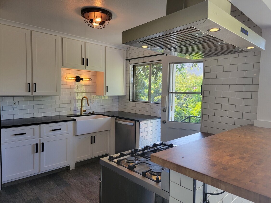 remodeled kitchen - stainless dishwasher, stone counter, new white cabinets & deep tub style sink - 1451 12th St