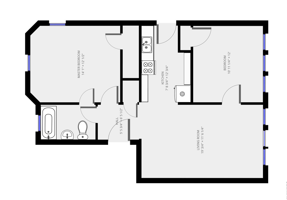 2br Floor Plan - 1057 N Austin Blvd