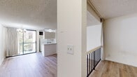 Located at 655 Kelton Ave in the heart of Westwood, Los Angeles, this efficiently designed single-floor unit offers a well-organized layout comprising a living room, bathroom, closet, and entrance. Light wood-style flooring flows throughout the entire space, lending a clean, cohesive aesthetic complemented by bright white walls and a textured ceiling.

The living area is open and airy, anchored by a fireplace and enhanced by a elegant chandelier overhead. A large sliding glass door leads to a private balcony framed by lush greenery, filling the room with natural light. The kitchen is positioned adjacent to the living space in an open-concept arrangement, featuring white cabinetry, a peninsula counter, and white appliances — creating a functional and visually unified cooking area.

The entrance features a raised step detail with a metal railing, adding a subtle architectural touch as you enter. The bathroom is clean and practical, outfitted with a wide vanity, ample cabinet storage, a large mirror, and wood-style flooring consistent with the rest of the unit. A dedicated closet provides additional storage. The overall ambiance is light, neutral, and move-in ready, ideal for those seeking a functional urban residence in one of Los Angeles' most sought-after neighborhoods.
