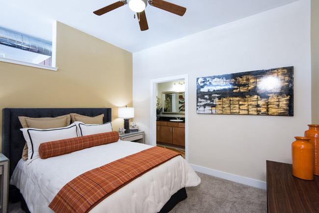 Loft-style bedrooms with unique upgrades and ceiling fans - The Boulevard Apartments