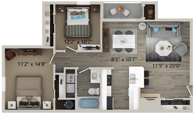 Two Bedroom One Bath Floor Plan - Elliot Pioneer