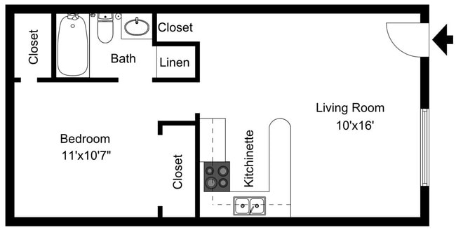 Village Green - 1B1B - Cypress 512 SF - 2D.jpg - Village Green