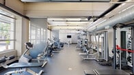 Located at 3700 Orleans Ave in New Orleans, LA, this fitness center offers a generously sized, single-floor exercise space designed to accommodate a comprehensive range of workout activities. The facility features an open, elongated layout with durable rubberized flooring throughout, providing a safe and functional surface for all types of training.

Large, multi-pane windows line the perimeter walls, allowing abundant natural light to flood the interior while offering views of the surrounding outdoor greenery. The exposed ceiling with visible ductwork and mechanical systems contributes an industrial aesthetic, complemented by efficient overhead lighting.

The cardio section is well-stocked with treadmills, elliptical trainers, and a WaterRower rowing machine, all positioned to take advantage of the natural light from the windows. The strength training area includes a Paramount cable and weight machine system, adjustable benches, and a full dumbbell rack. A dedicated free-form workout zone houses stability balls, medicine balls, a resistance band station, and open floor space ideal for stretching or functional training.

Wall-mounted flat-screen televisions are positioned throughout for entertainment during workouts. A water fountain is conveniently accessible within the space. The facility's thoughtful layout ensures clear circulation paths between equipment zones, creating an organized and efficient environment suited to a wide variety of fitness routines.