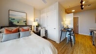 Located at 530 Meeting St in the heart of Charleston, SC, this single-floor studio offers a thoughtfully designed open layout that maximizes every inch of space. The living and sleeping area features warm hardwood-style flooring, a ceiling fan, and built-in closet storage, creating a cozy yet functional environment. A compact dining nook with bar-height seating sits adjacent to the sleeping area, making efficient use of the open floor plan.

The galley-style kitchen is well-appointed with light wood cabinetry, white subway tile backsplash, stainless steel appliances including a range, microwave, and dishwasher, and a sleek black countertop with an undermount sink. A large window at the end of the kitchen fills the space with natural light and offers views of the surrounding area.

The bathroom is neatly finished with tile flooring, a wood-toned vanity topped with granite countertop, a framed mirror, and a shower-tub combination. Clean lines and neutral tones throughout the space contribute to a calm, modern aesthetic.

Natural light flows in through multiple windows fitted with blinds, brightening the interior. The overall design is contemporary and efficient, well-suited for urban living in one of Charleston's most walkable and vibrant neighborhoods.