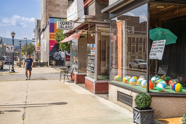Shops and restaurants are located beneath apartments in Downtown Scranton.
