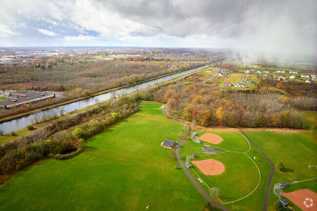 Meridian Centre Park offers athletic fields and green space.