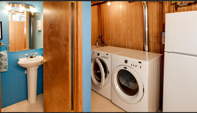 Basement bathroom, laundry, refrigerator - 4608 Xerxes Ave S