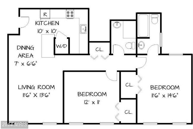 Plano de planta - 2 habitaciones / 2 baños - 1763 Columbia Rd NW