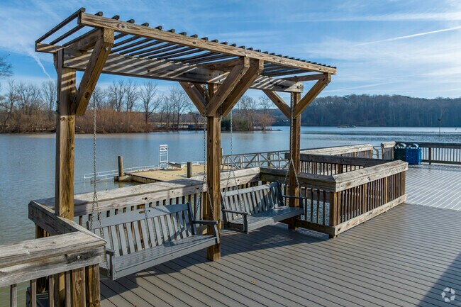 Swing benches are a great place to take in the views at Kevin Loftin Riverfront Park.