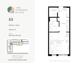 Unit 504 Living Room Model S3 Floor Plan - The Common Place Apartments