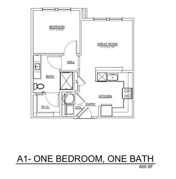 One Bedroom/One Bath 600 sq.ft. - Pine Creek Senior Village