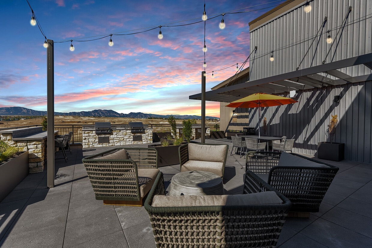 Sky Lounge at Dusk - Flatiron Flats Apartments