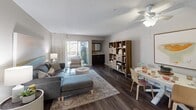 Located in Rancho Cucamonga, CA, this single-story residence offers a well-designed layout with thoughtfully updated interiors throughout. The open living area features rich wood-style flooring, a textured ceiling, and a ceiling fan, creating a comfortable and functional gathering space. Large sliding glass doors lead to an outdoor patio, allowing natural light to flow in and providing a seamless indoor-outdoor connection. The living room connects to a dining area, making the space ideal for everyday living and entertaining.

The kitchen is outfitted with dark espresso cabinetry, light countertops, stainless steel appliances including a microwave and range, a dishwasher, and a double-basin sink beneath a window — combining style with practicality.

The bedrooms are carpeted for comfort, each featuring windows with blinds that invite natural light. The primary bedroom is generously proportioned, offering ample space for furnishings. A hallway bathroom includes a tub-shower combination, while a second bathroom features a walk-in shower and a vanity with dark cabinetry and a light countertop.

A hallway with wood-style flooring connects the rooms, accented by neutral wall tones throughout. The overall ambiance is clean, modern, and move-in ready.