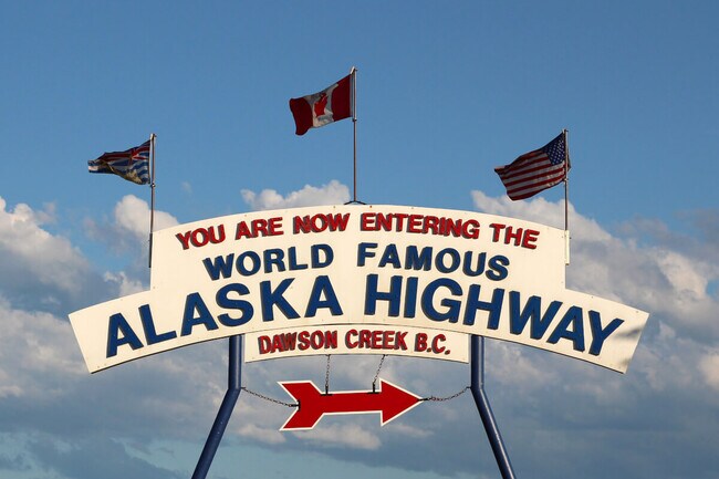Alaska Highway sign (mile 0) in Dawson Creek.