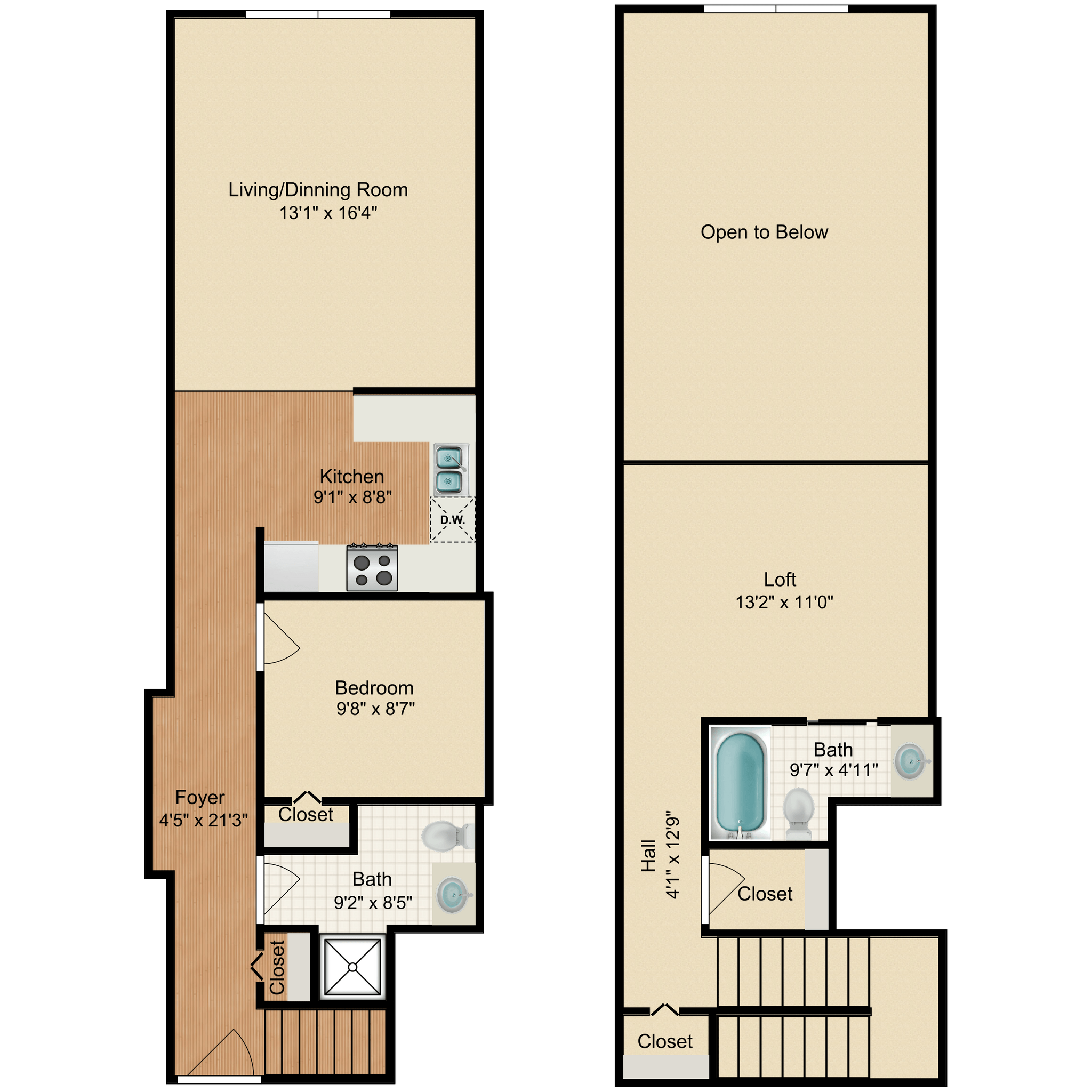 Apartments at Nautica – 1 Bed 1.5 Bath Loft