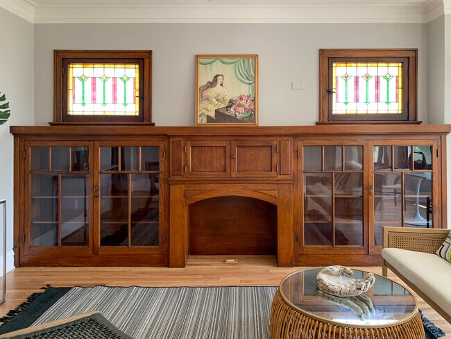 Restored stained glass and cabinetry - 4908 W Cornelia Ave