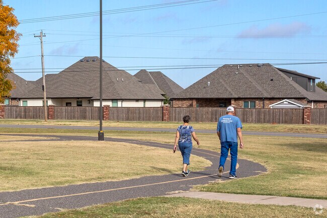 Take a quiet morning walk in the Mustang neighborhood.