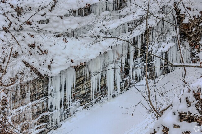 Buttermilk Falls, in the North Chagrin Reservation, has frozen over during a recent snowstorm.