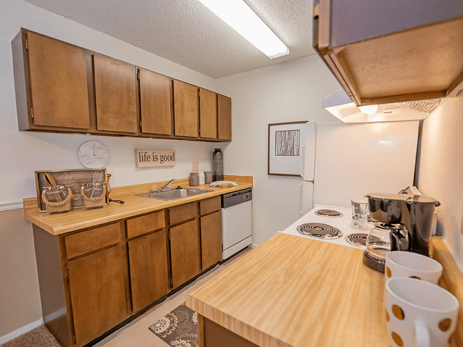 Kitchen with Storage Space - Fox Run Apartments