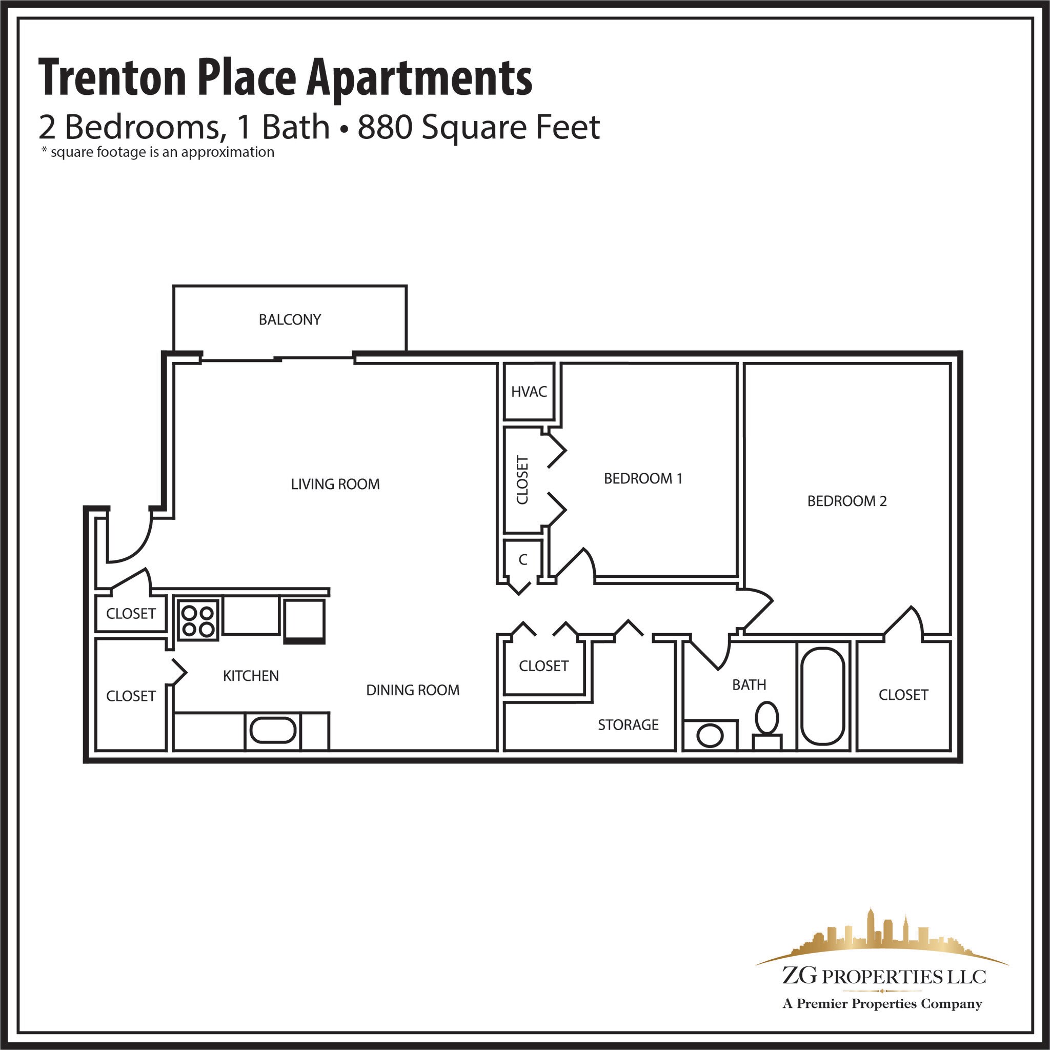 Trenton Place Apartments – 2 Bedroom 1 Bath