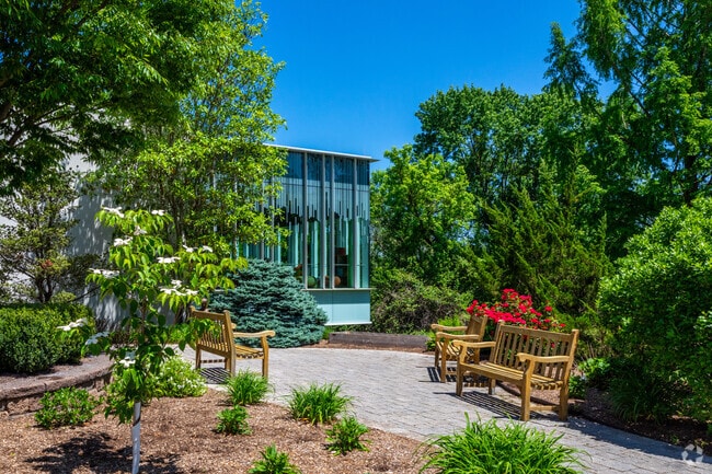 The outdoor reading area at Hockessin Public Library is a great place to read on a sunny day.