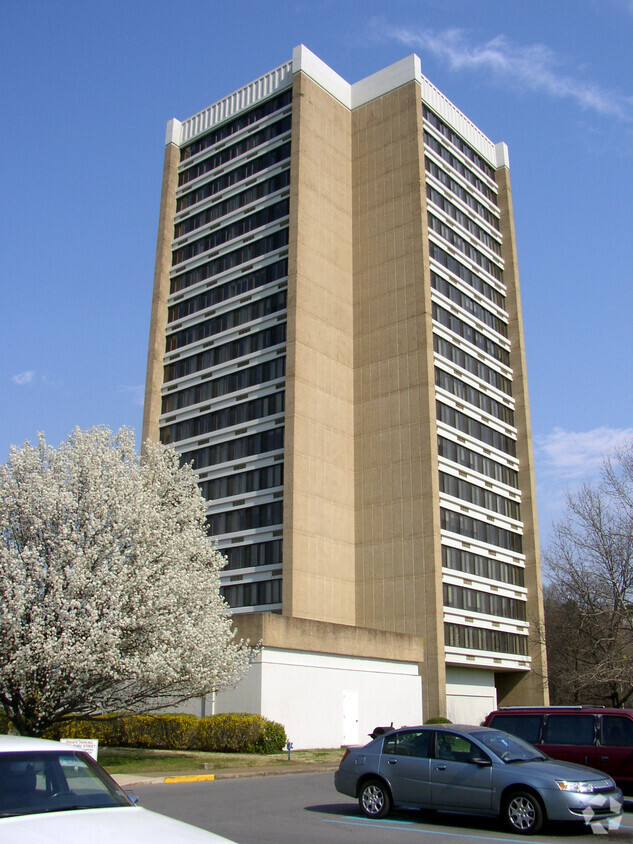 Looking north from the adjacent parking lot - River View Tower