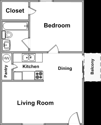 1BR w/balcony - D & D Apartments