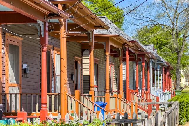 Row homes line Auburn Avenue in Sweet Auburn's historic MLK Jr. district.