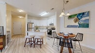 Located at 40 Chateau Dr SE in Rome, Georgia, this single-story 2-bedroom, 2-bathroom residence offers a thoughtfully designed floor plan that maximizes comfort and functionality. Light-toned luxury vinyl plank flooring flows throughout the main living areas, creating a clean, cohesive aesthetic.

The kitchen is a standout feature, outfitted with crisp white shaker cabinetry, stainless steel appliances including a refrigerator, range, and dishwasher, and a peninsula with bar seating — ideal for casual dining or entertaining. The adjacent dining area is defined by crown molding and a decorative chandelier, lending an elegant touch to the space.

The living room opens toward a private patio through a glass door that invites natural light. The generously sized primary bedroom includes a ceiling fan and access to a large walk-in closet with wire shelving. The second bedroom is equally versatile, also featuring carpeted flooring and a ceiling fan. Both bathrooms are clean and functional, with full tub-shower combinations.

Additional highlights include a dedicated laundry room with hookups and shelving, a utility room, and an abundance of closet storage — five closets in total — throughout the home. The neutral color palette and classic trim details contribute to a bright, welcoming ambiance throughout.