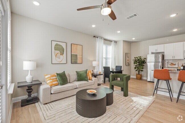 The Cape: 1BA, 1BR- Living Room - Flats at East Bay