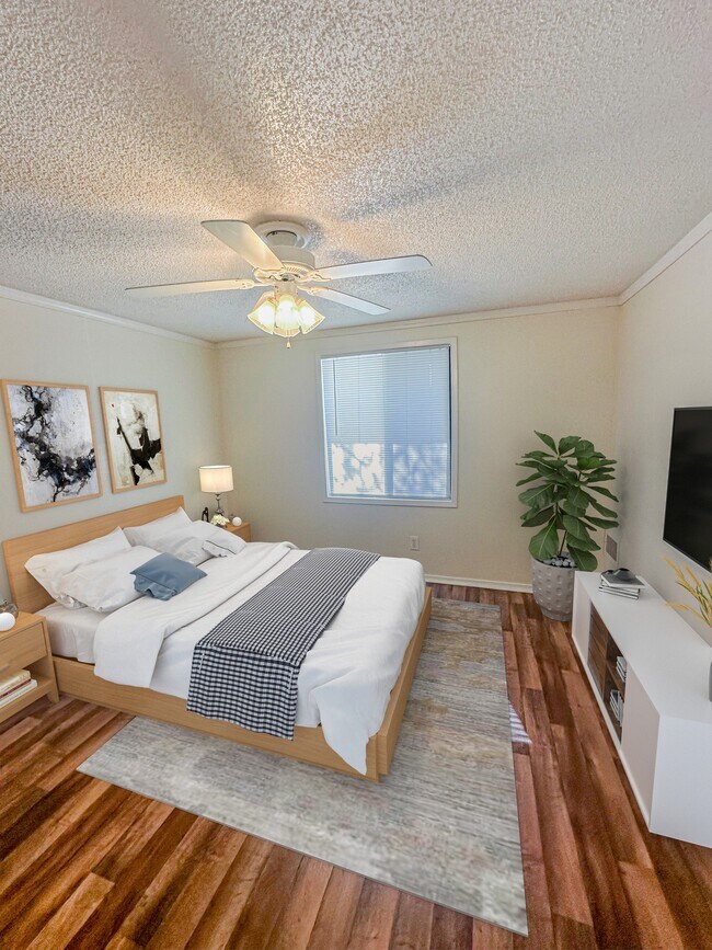 Relájese en acogedoras habitaciones que ofrecen amplios espacios de guardarropas para mantener sus pertenencias organizadas. - Aspen Grove Apartments
