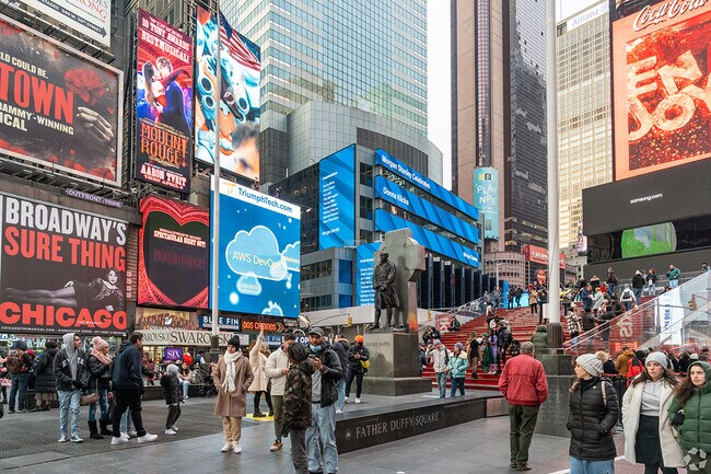 The iconic TKTS stand located in the heart of Times Square.