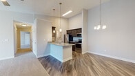 Located at 219–225 Pearl Rd in Brunswick, Ohio, this single-floor residence offers a thoughtfully designed layout with modern finishes throughout. The open-concept kitchen serves as a central highlight, featuring dark espresso cabinetry, granite countertops, stainless steel appliances, and a peninsula island with a built-in sink and pendant lighting overhead. Wood-look flooring runs through the kitchen and main living areas, lending warmth and continuity to the space.

The living room is generously proportioned, with a vaulted ceiling, ceiling fan, a gas fireplace, and a sliding glass door that invites natural light. A dedicated entry area provides a welcoming transition into the home.

The bedrooms are finished with plush carpeting and feature ample closet space, including a walk-in closet in the primary suite. Ceiling fans and windows bring in additional light and ventilation. The primary bedroom connects directly to a private en-suite bathroom equipped with dark tile, a glass-enclosed walk-in shower, a granite vanity, and dark cabinetry. A second bathroom offers a soaking tub with dark tile surround, wood-look flooring, and matching granite countertops. An in-unit laundry area adds everyday convenience to this well-rounded residence.