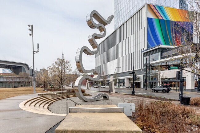 The Light Meander sculpture at Riverfront Park echoes the curves of the Cumberland River.