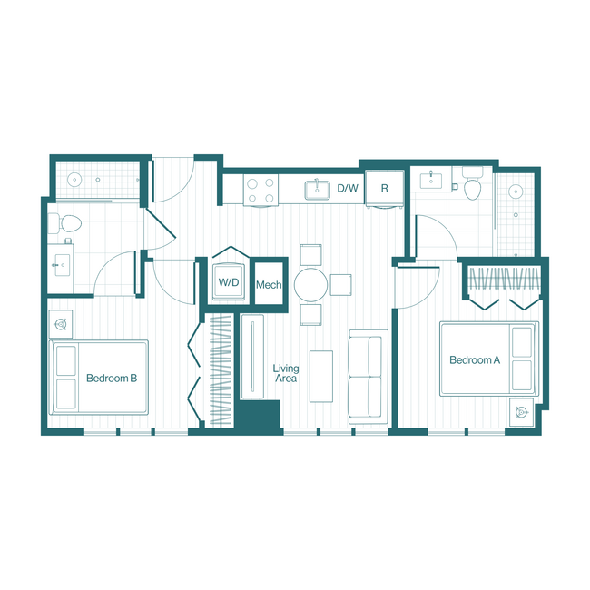 Distribución de 2 habitaciones y 2 baños: B7 - X Denver 2