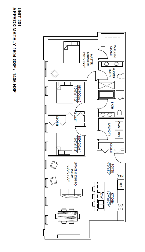 Condo overview/layout with furniture placement suggestion - 1548 119th St