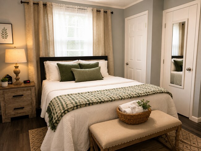Habitación con cama de matrimonio, ropa de cama de primera calidad, cortinas opacas y un ambiente tranquilo para disfrutar de noches de descanso. - 1115 Henrietta Dr